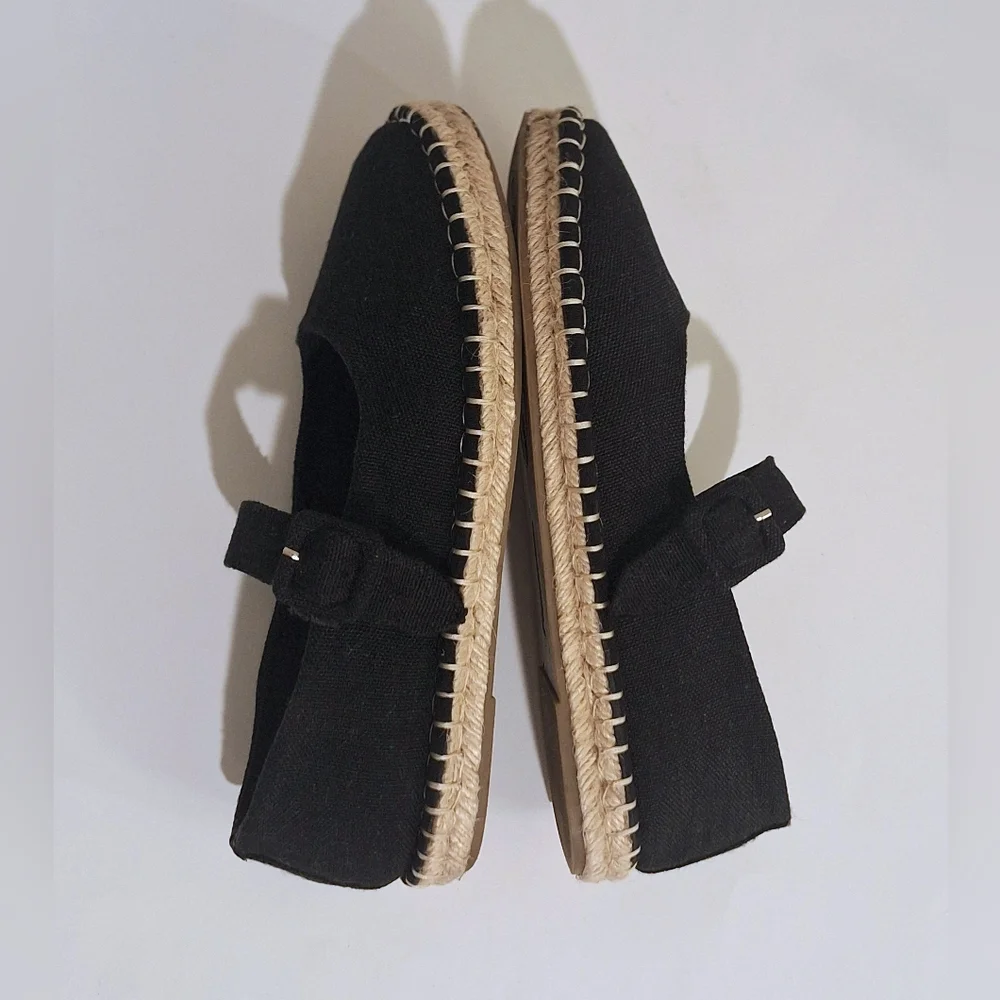 Haute Hippie Cecily Mary Jane Espadrille Shoes Black Canvas Sz 8.5 Boho Festival